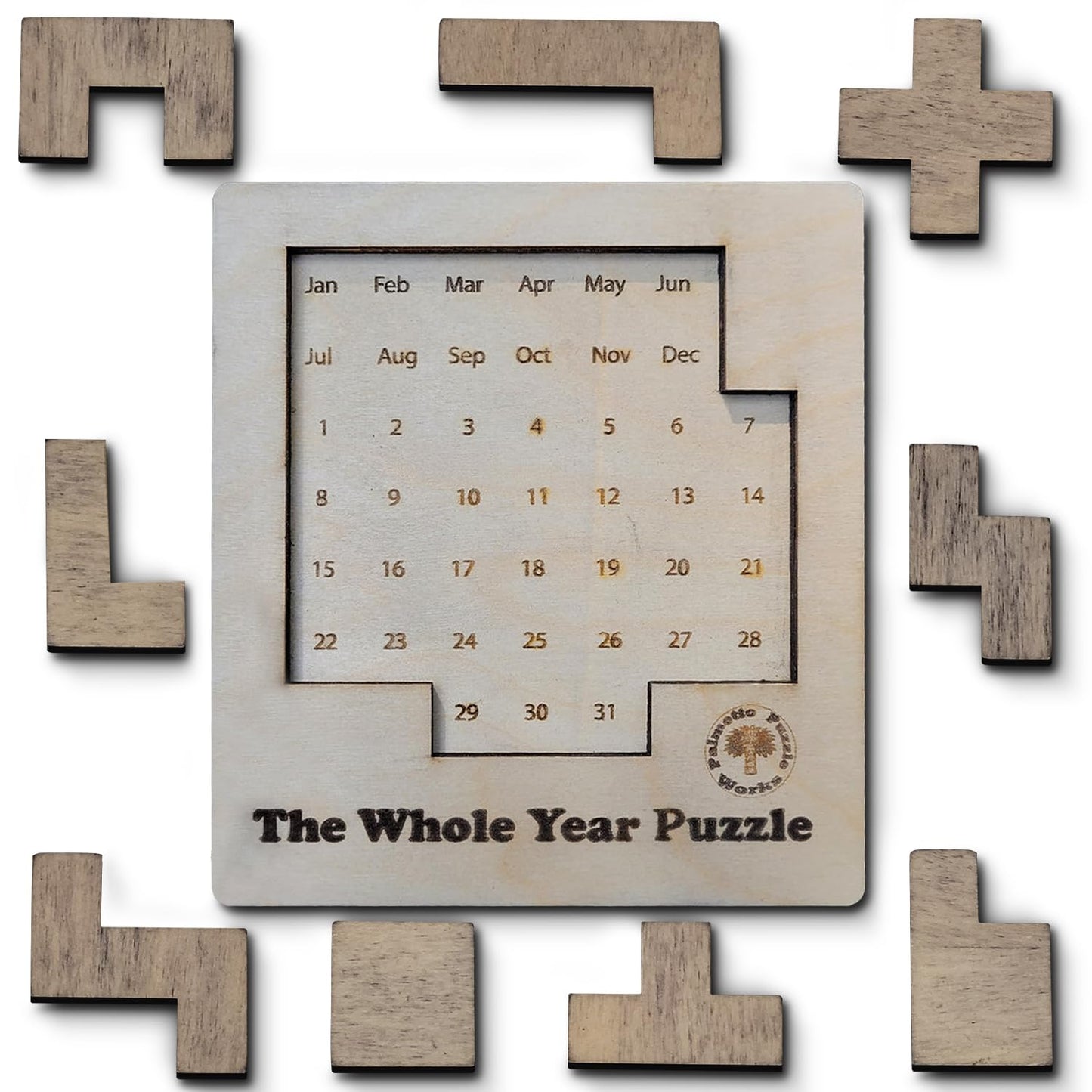 Palmetto Puzzle Works The Whole Year Puzzle – Wooden Puzzles for Teen' & Adults, Educational Games for Families & Gift Ideas for Classroom Games, Shape & Pattern Calendar Brain Teaser for Ages 14+