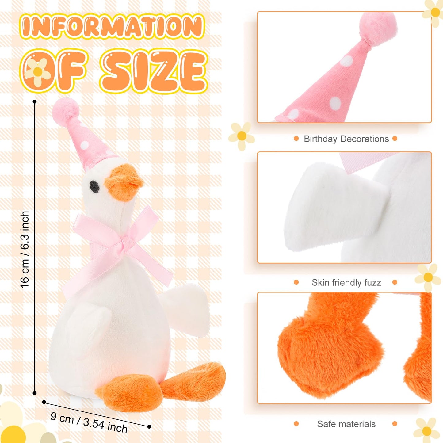 Vertintong 24 Pcs Silly Goose Plush Stuffed Animal Toy Birthday Decorations 8 inch One Silly Goose Baby Shower Party Favor Duck Stuffed Animal with Birthday Hat for Girls Funny Party Supplies (Pink)