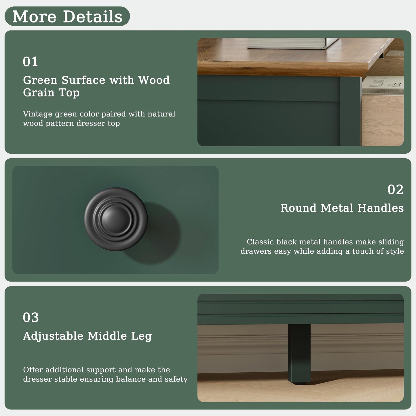 Tradare Green Dresser for Bedroom, 8 Drawer Dresser with Metal Handles, 55" Wide Modern Dressers & Chest of Drawers for Living Room, Hallway, Entryway