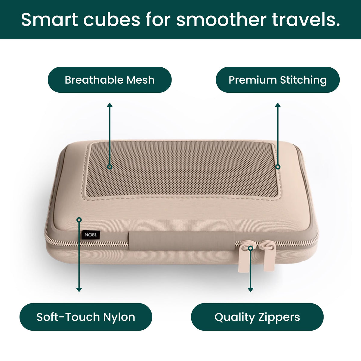 Nobl Travel Compressible Packing Cubes Set, 6 Pieces Travel Packing Organizers, Compression Luggage Cubes for Suitcases & Carry On, Space Saving (XXS, XS, S, M, L, XL) - Sand
