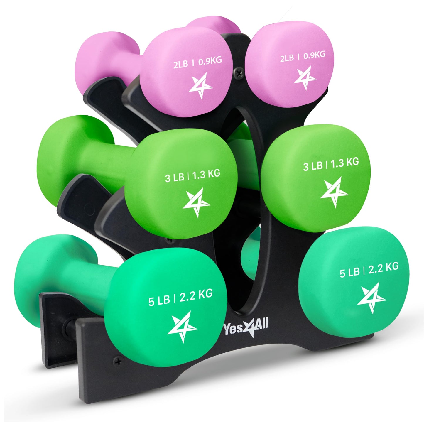 Dumbbell Neoprene 2-3-5lb pair + Plastic Rack