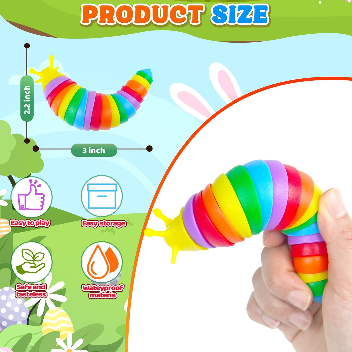 Easter Basket Stuffer for Toddler Kids, Baby Fidget Slug Sensory Toys Pack 6PCS Airplane Travel Activities Road Trip Car Toy Autism Autistic ASMR Stuff Restaurant Adult ADHD Worm Valentines Day Gift