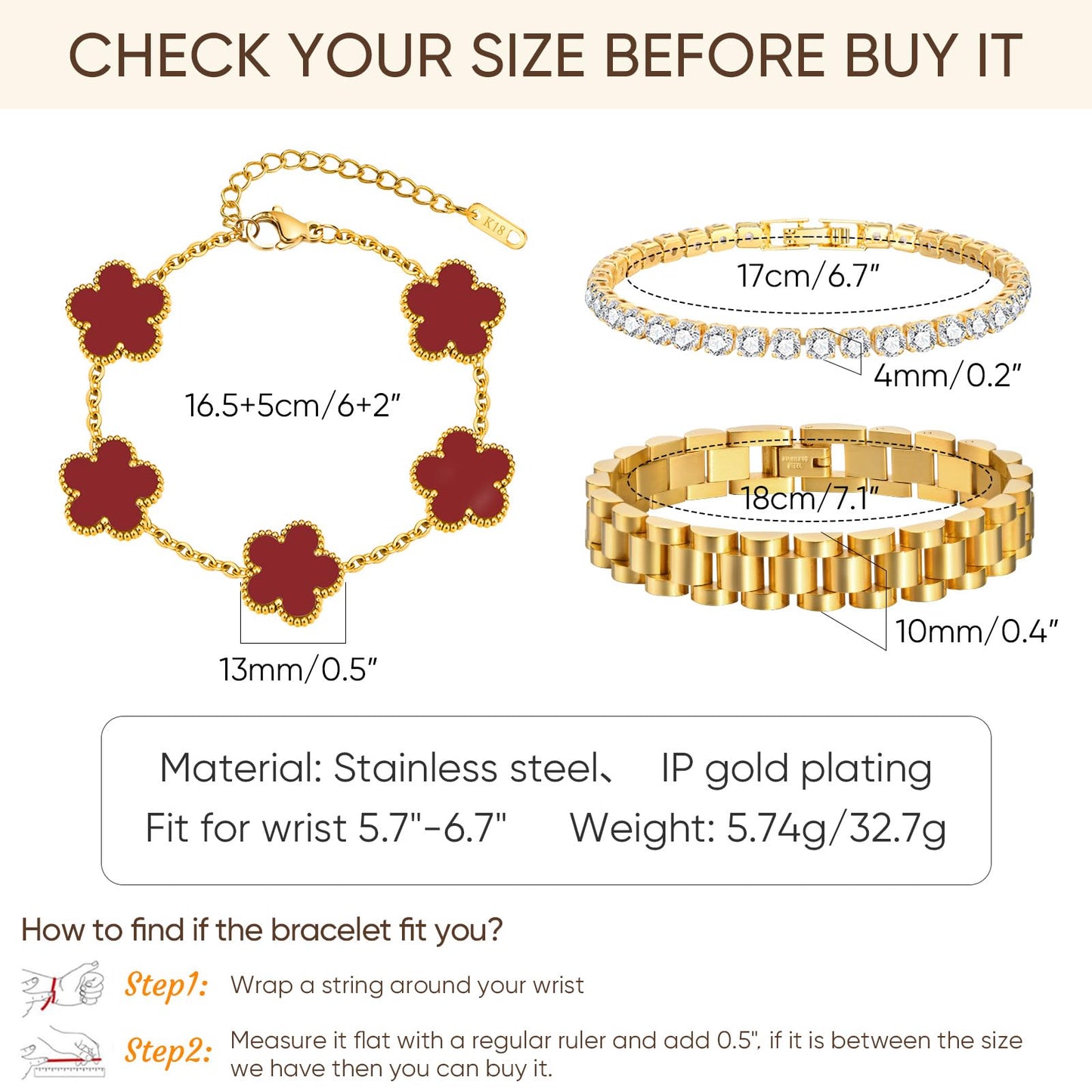 Stackable Gold Floral Bracelets Set - 3pcs 18K Gold Plated Bracelet Non-tarnish,Stainless Steel Link Chain Friendship Bracelet,Watch Band Trendy Jewelry,Christmas Valentines Birthday Gifts for Women