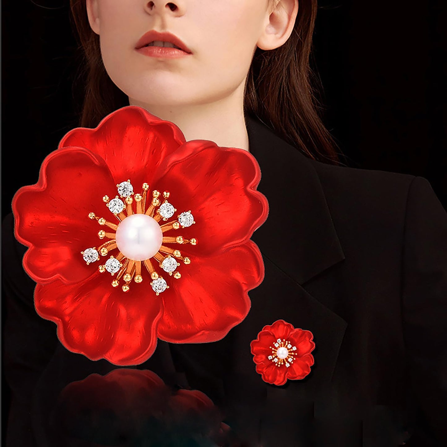 AILONMEI Pearl Brooches and Pins Designer Jewelry For Women Fashion Floral Series(Red Peony)