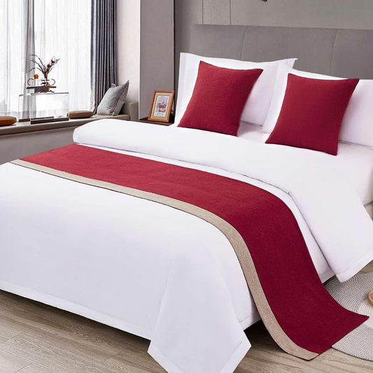 Ctslbreploo Red Bed Runner 82 x 20 Inch Red and Khaki Patchwork Bed Scarf for Queen & Full Bed Stripe Reversible Quilted Bed Runner Decorative for Hotel Bedroom Home - 1 Piece