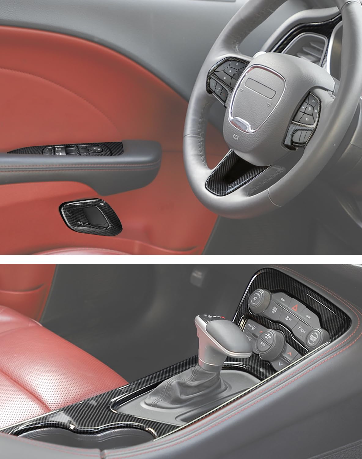 Voodonala Carbon Fiber Interior Trim Kits Compatible with Dodge Challenger 2015-2024, Center Console Dash Gear Shift Steering Wheel Window Lift Control Panel Cover