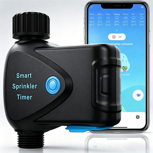 WiFi Water Timer for Garden Hose, No Hub Required, Sprinkler Controller with Built-in Flow Meter, App & Alexa Google Voice Control, IP65 Waterproof Wireless Irrigation for Lawn Greenhouse