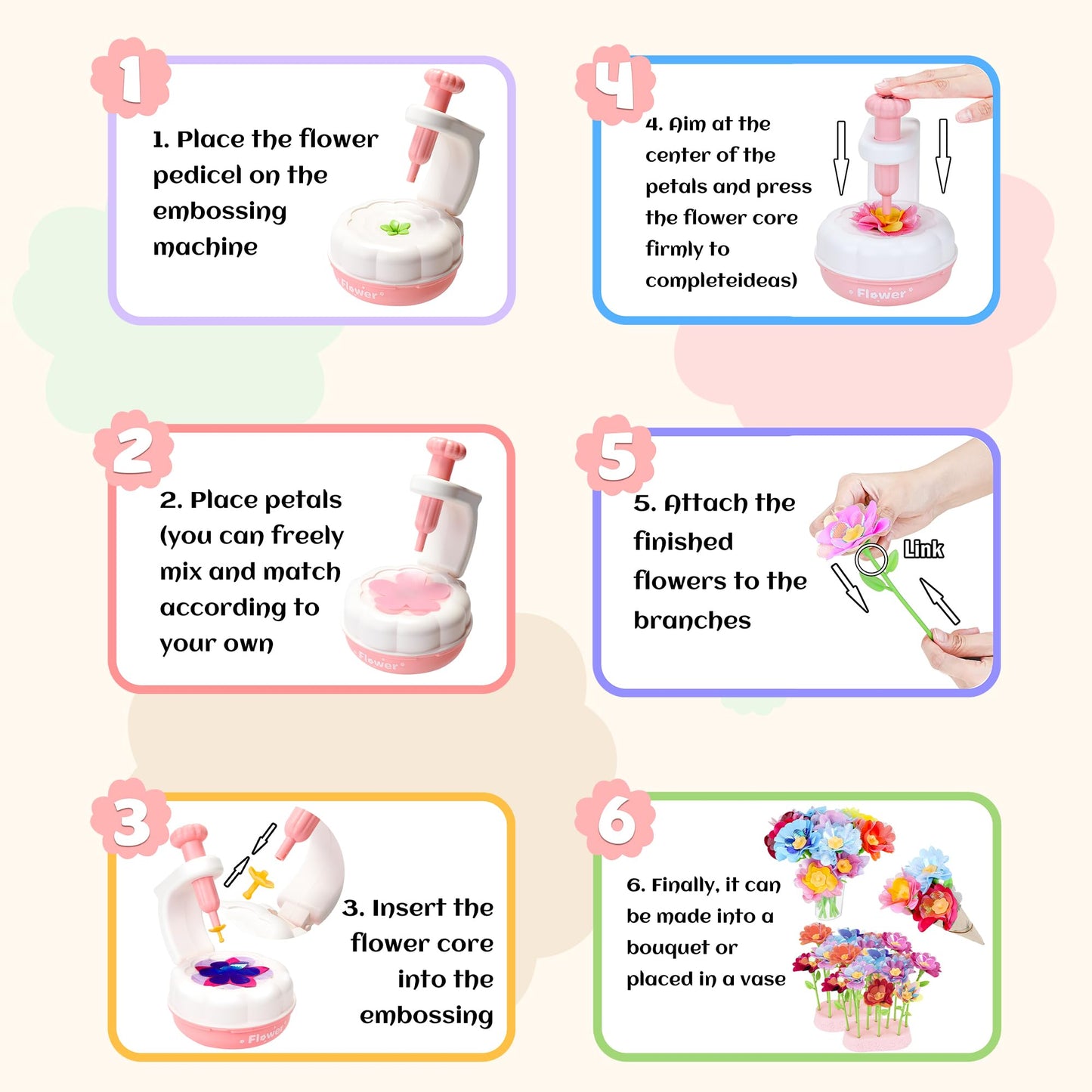 PERRYHOME Fabric Flower Bouquets Toys, 300+ Pcs Birthday Gift Activity Kit, 2 Gameplays STEM Craft for Kids, Reusable DIY Bouquets Maker Mothers Day Gifts for 3 4 5 6 7 8 Years Toddler Girl Gift