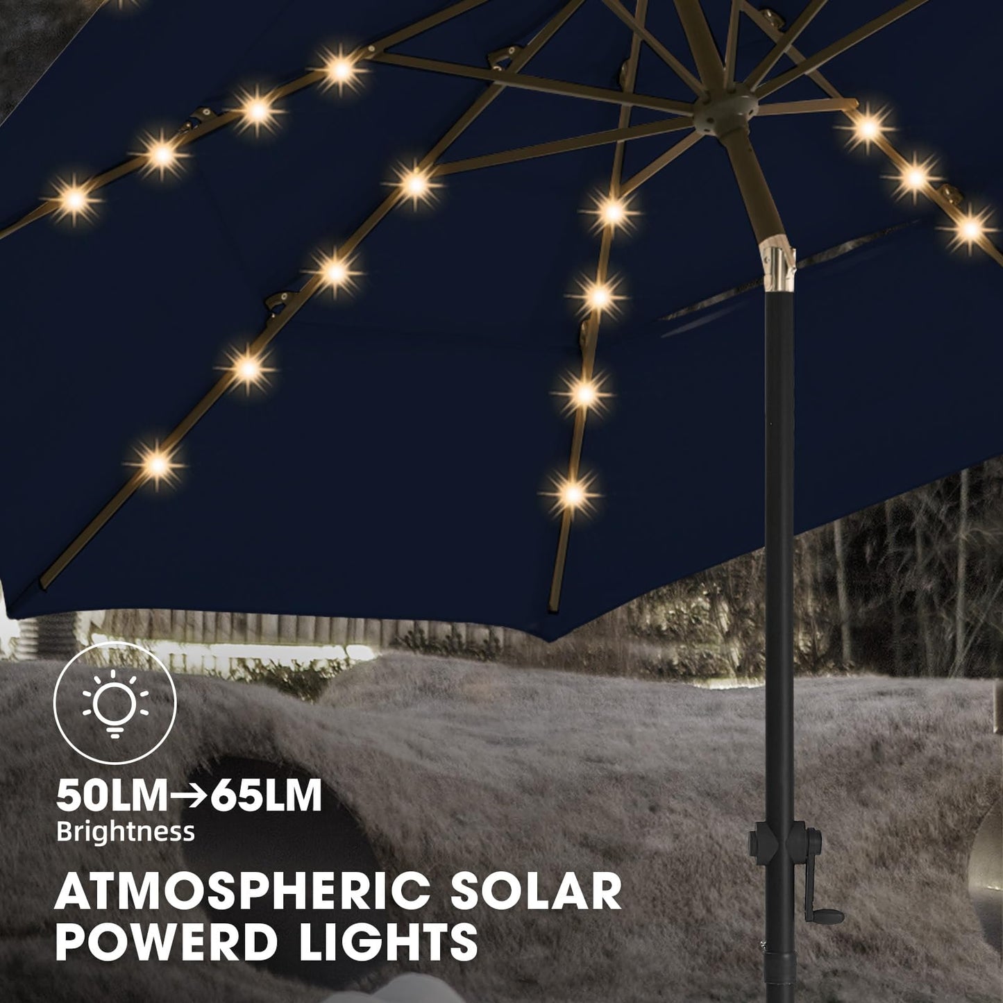 wikiwiki 9FT 3Tiers Solar Led Patio Umbrella, Sturdy Outdoor Market Umbrella for Deck, Pool, Garden w/Tilt, Crank, 32 LED Lights, Navy Blue
