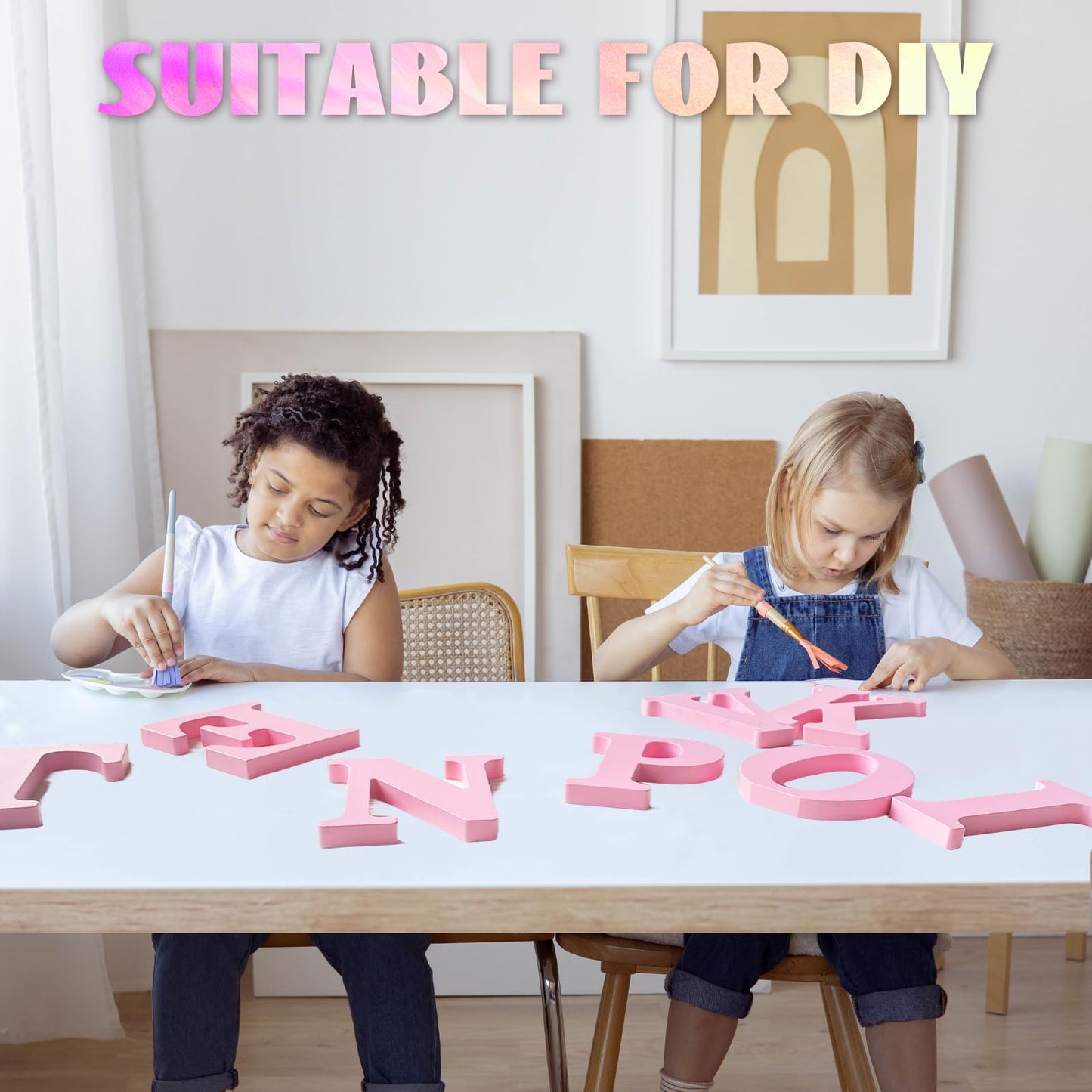AOCEAN 6 Inch Pink Wood Letters Unfinished Wooden Letters for Wall MAGA Decorative Standing Letters Slices Sign Board for Crafts Christmas Decoration Home Party Projects (I)