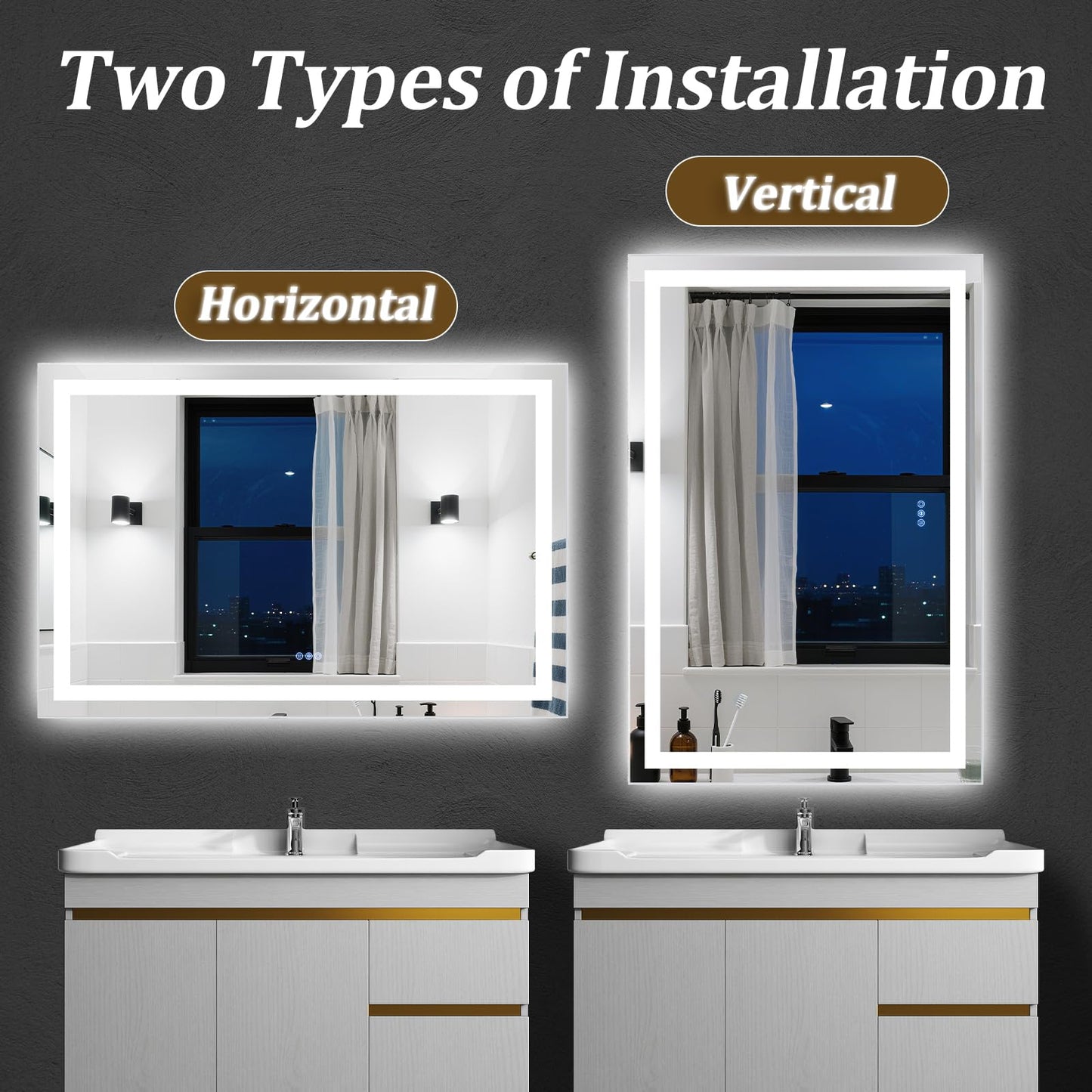 VETROVUE 36"x30" Smart LED Bathroom Mirror - Dimmable Brightness, Backlit & Frontlit Lighting, 3 Color Modes, Anti-Fog, Memory Function, Wall Mounted Lighted Vanity Makeup Mirror