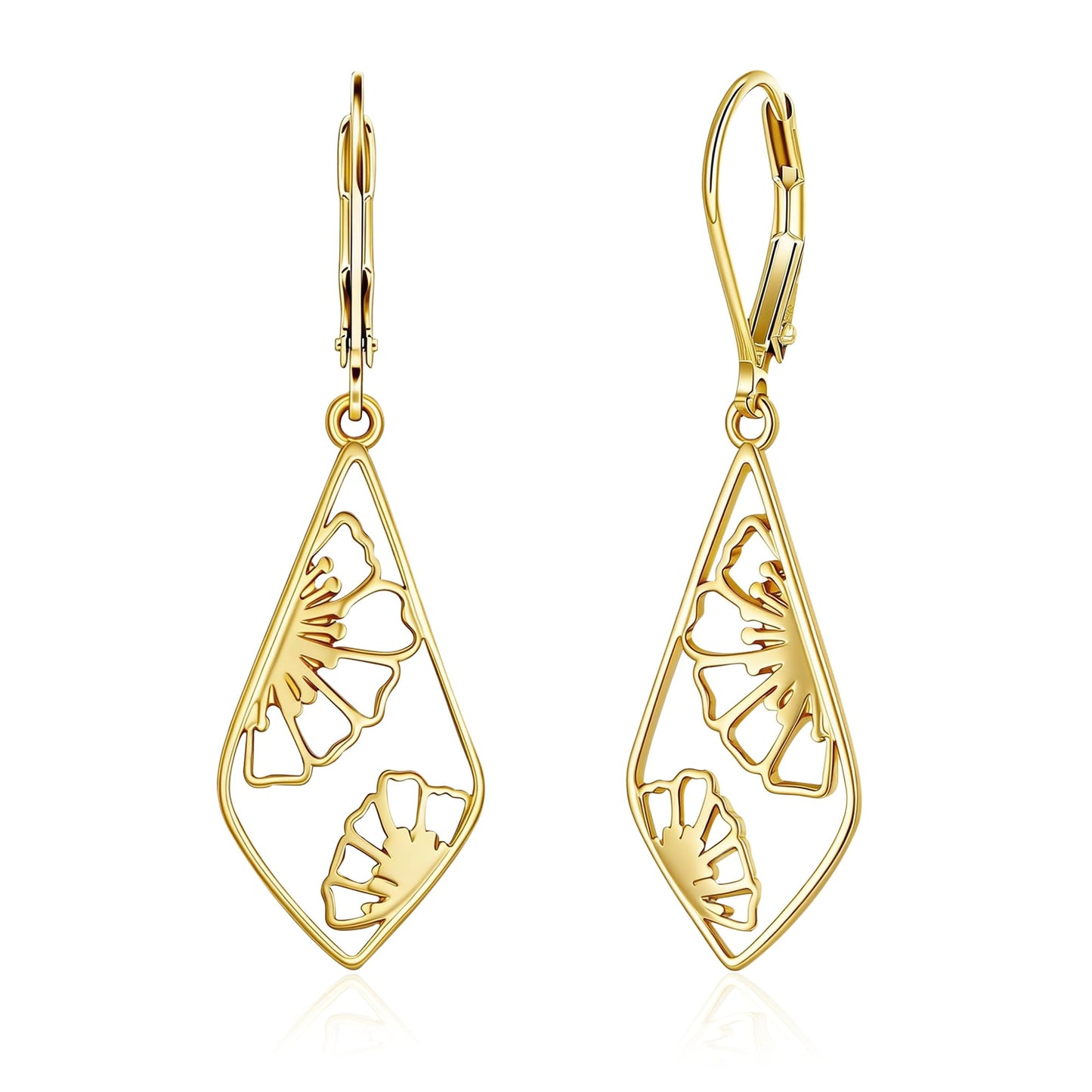 Gold Dangle Earrings for Women Hypoallergenic Filigree Flower Double-Sided Carved Dangle Earrings Lightweight Geometric Drop Earings 14K Gold Plated Leverback Earring for Women Jewelry Gifts