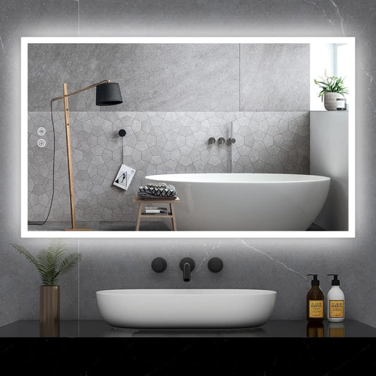 Evokor 40 x 24 Inch Led Smart Bathroom Mirror with Lights, Anti Fog, White/Warm/Natural Light, Dimmable, Lighted Vanity Mirror Wall Mounted, CRI92, IP54 Waterproof (Horizonal & Vertical