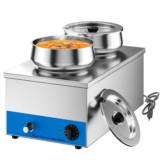 Culistra Commercial Food Warmer, 1200W Electric Stainless Steel Steam Table Soup Warmer with 2 Well 7.5Qt. Pot, Bain Marie, for Catering, Buffet, Canteens, Cafeterias, Restaurants, CSA Certification