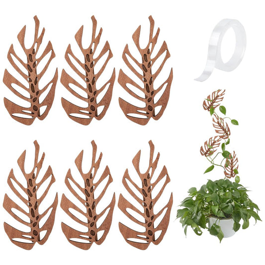 FINGERINSPIRE 6Pcs Wooden Monstera Leaf Wall Clips 5.9x3inch Camel Color Wall Mounted Trellis Wooden Vine Clips Climbing Plant Support Tropical Walls Decor for Indoor Climbing Plants Support