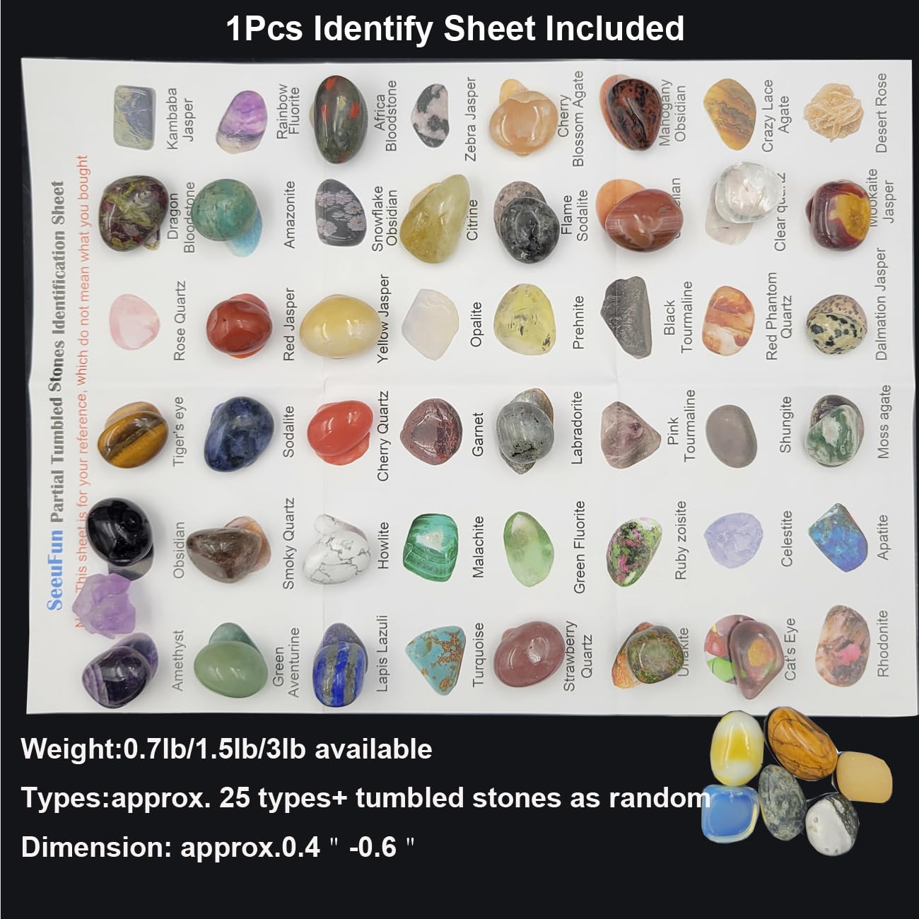 100Pcs+ (0.7lb) Bulk Gemstones and Crystals Set,25Types Tumbled Polished Stones Crystals for Jewelry Making,Chakra Stones Rocks and Minerals (0.7lb/100-120pcs)