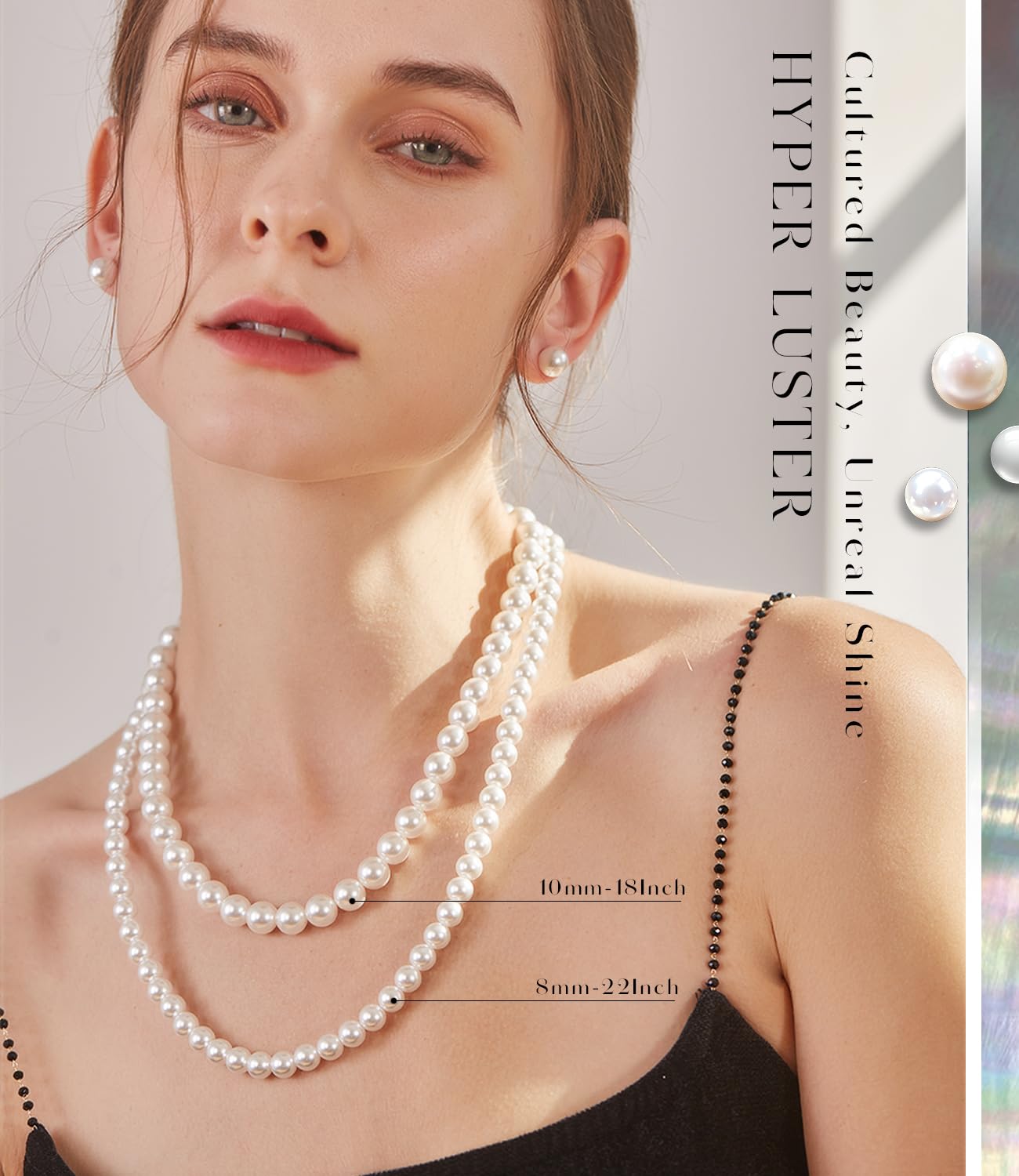 Raneecoco HYPER LUSTER Sterling Silver 10mm White Round Simulated Pearl Necklace for Women | Dainty 16 inch Pearl Choker Necklace | Gift Ready for Wedding