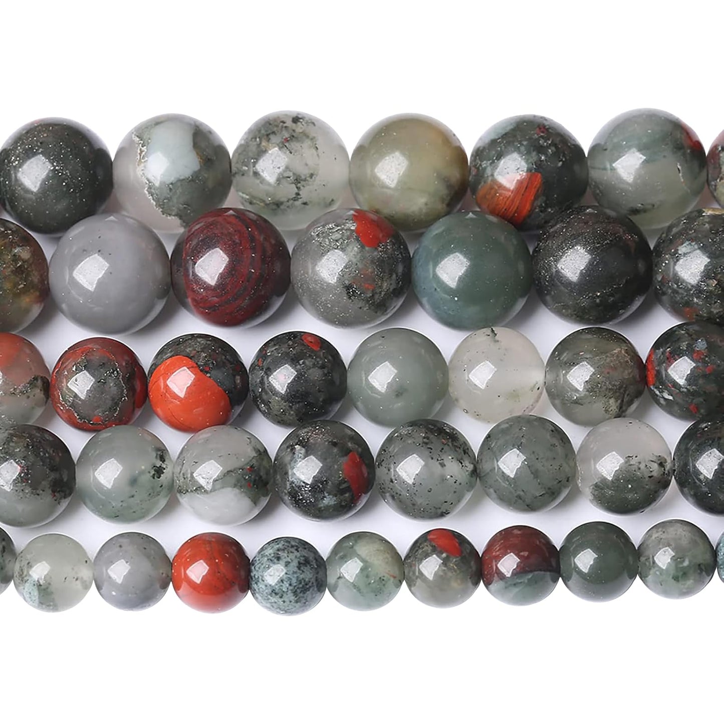 8mm 45pcs Natural African Bloodstone Beads Round Loose Gemstone Energy Healing Power Stone Beads for Jewelry Making DIY Bracelet 15 Inch