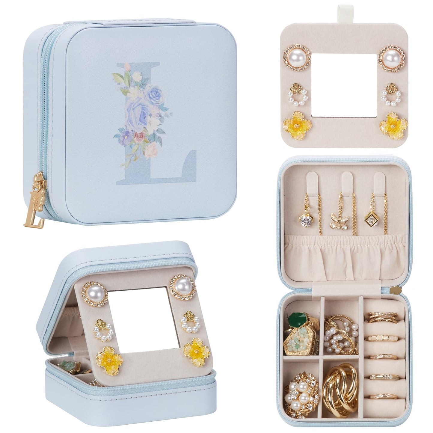 Enthralite Travel Jewelry Box for Gift: Traveling Jewelry Case for Girls Women - Mini Organizer for Necklaces Earrings Blue L