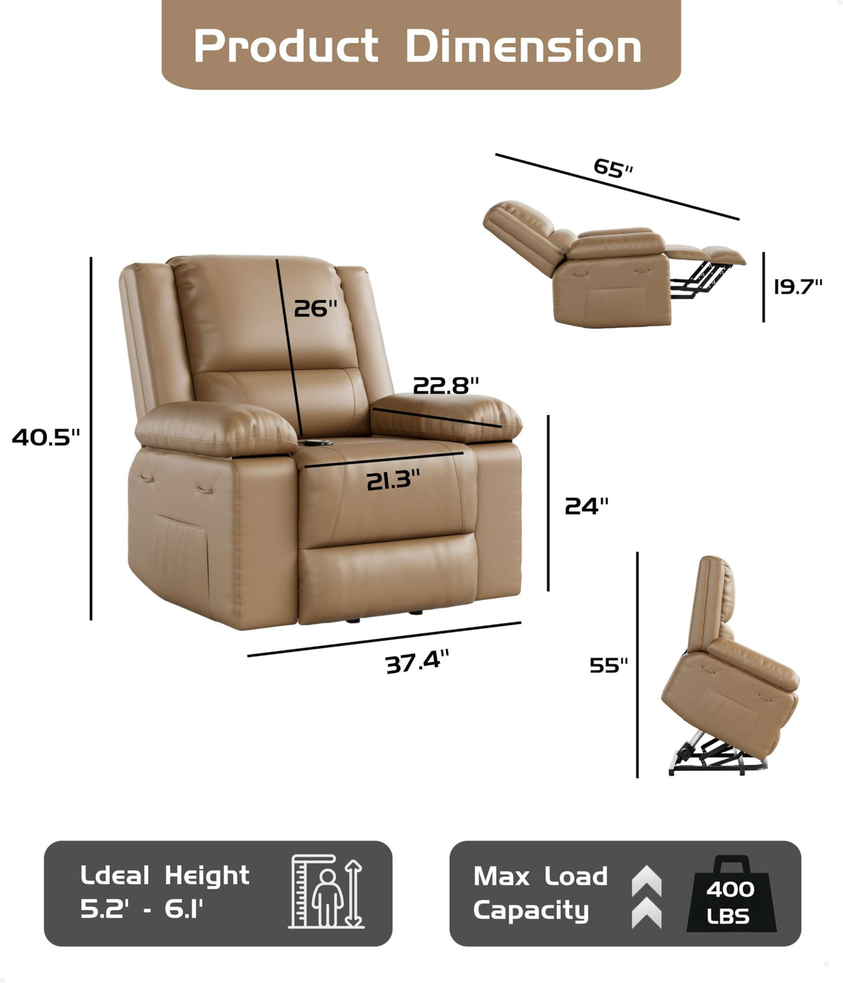 GarveeHome Power Lift Recliner Chair - Heat and Massage, Faux PU Electric Lift Recliner for Elderly & Mobility Impaired, Adjustable Back and Legs, Heavy Duty Lift Chair for Seniors