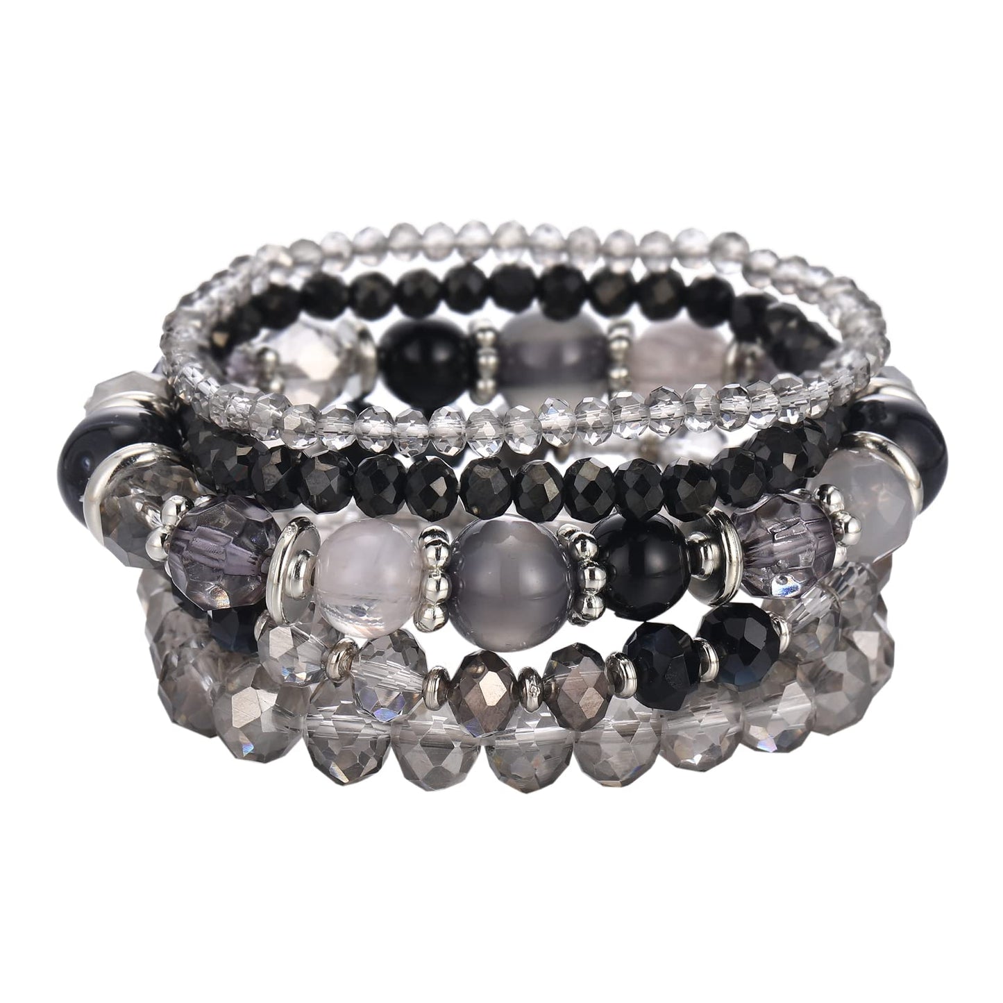 Noessla Beaded Boho Stretch Bracelet Colorful Stackable Crystal Beads Bracelets Trendy Costume Jewelry Mothers Day Gifts for Women(21-Black)