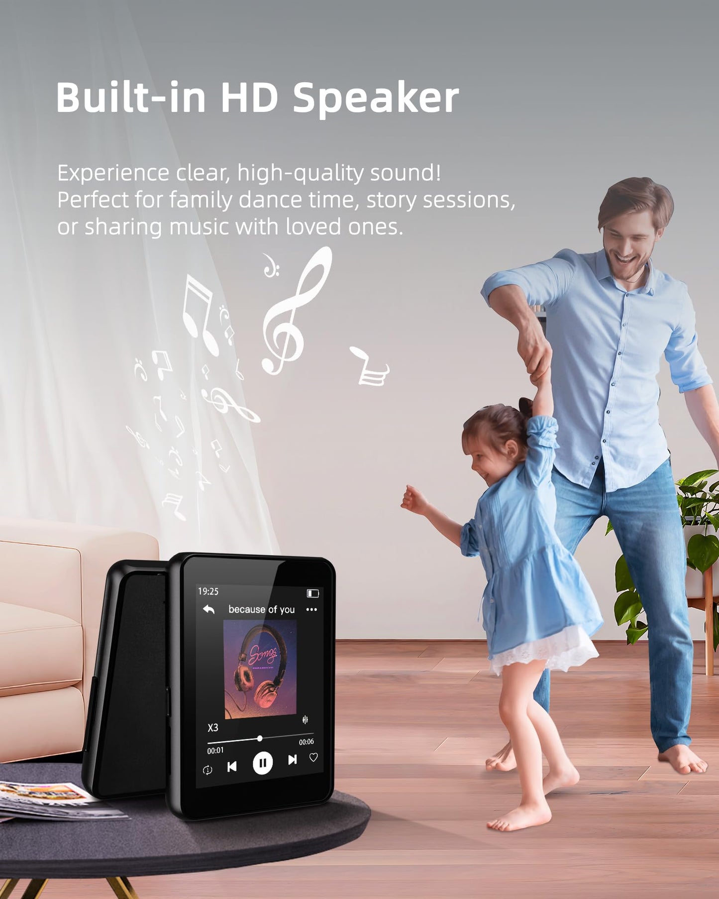 64GB Music Player with Bluetooth 5.3, 2.4" Portable MP3 Player with Speaker, FM Radio, Voice Recorder, E-Book, Full Touch Screen, Supports up to 256GB (Earphones Included)