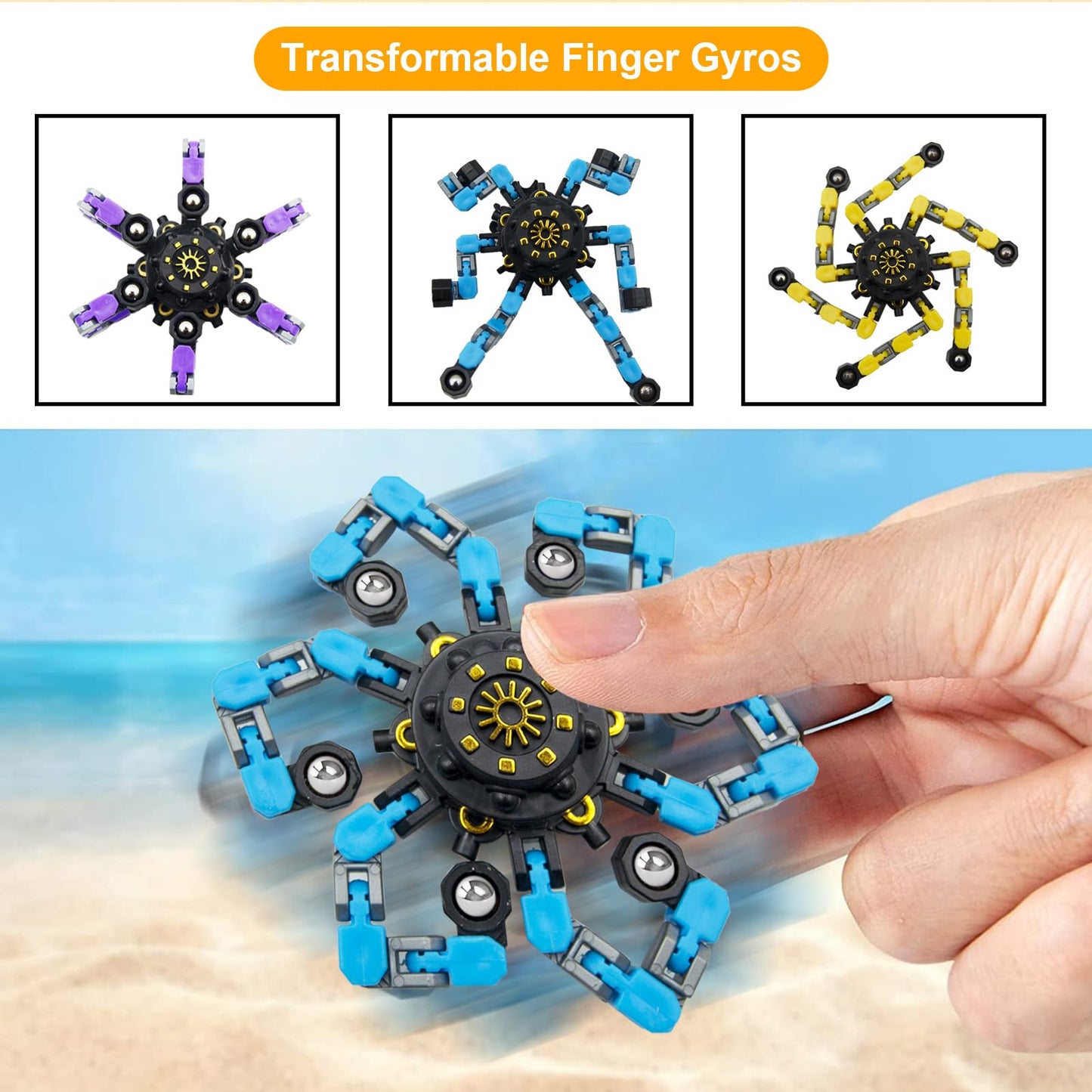 Easter Basket Stuffers 36PC Transformable Fidget Spinner for Kids,Deformable Chain DIY Robot Spinner Sensory Toy, Stress Relief Fingertip Gyros Fidget Toys Party Favors