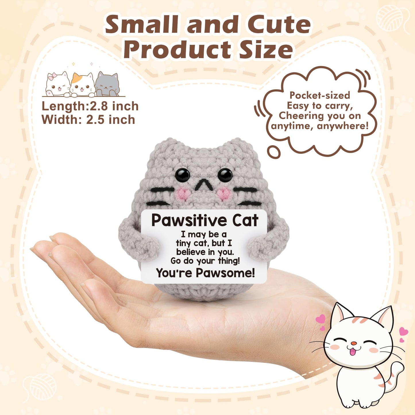 tGifGLonyi Mini Crochet Cat Gifts for Mothers Day Graduation Nurses Week 2026 Teacher Appreciation Fathers Day Teens Girl Boy Birthday Gifts for Women Men Friend Coworker Crochet Animal Cute Decor