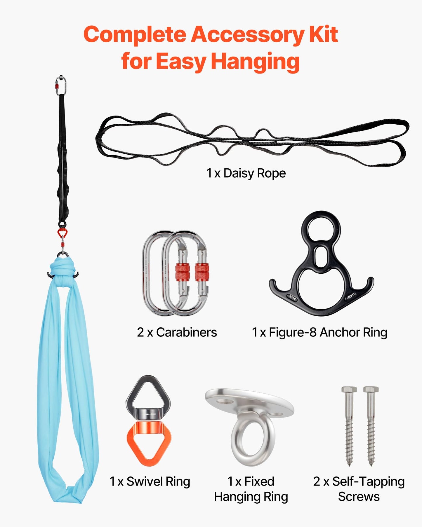 VEVOR Sensory Swing for Kids & Adults, Maximum 300 lbs Load Aerial Silk, Indoor & Outdoor Double Layer Therapy Cuddle Swing with 360° Swivel Hanger, Calming Compression Therapy Swing, Light Blue
