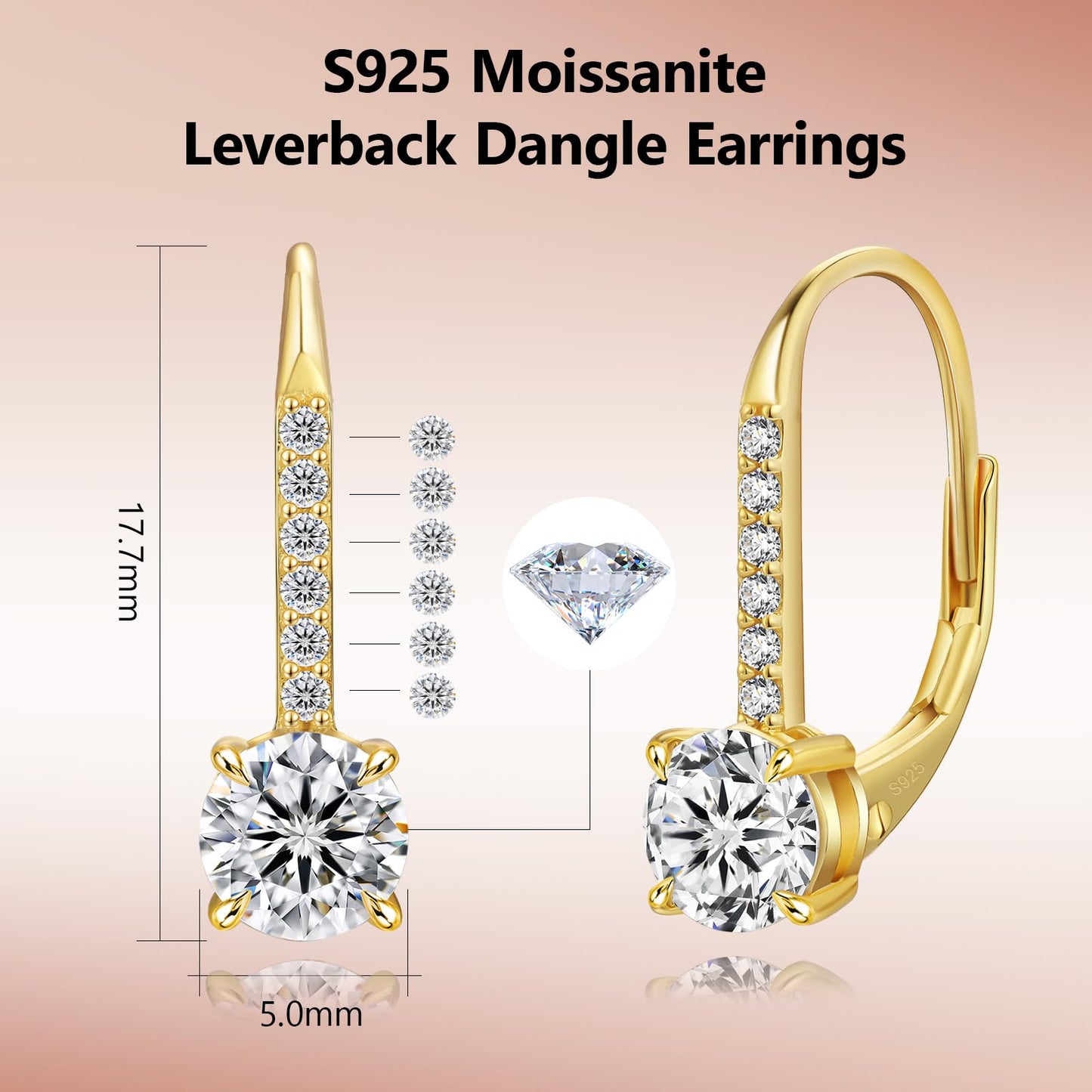 Valentine Moissanite Earrings For Women Moissanite Leverback Drop Earrings 14k White Gold Plated Sterling Silver Dangle Earrings Bling Bling Jewelry Gift For Valentine Hypoallergenic