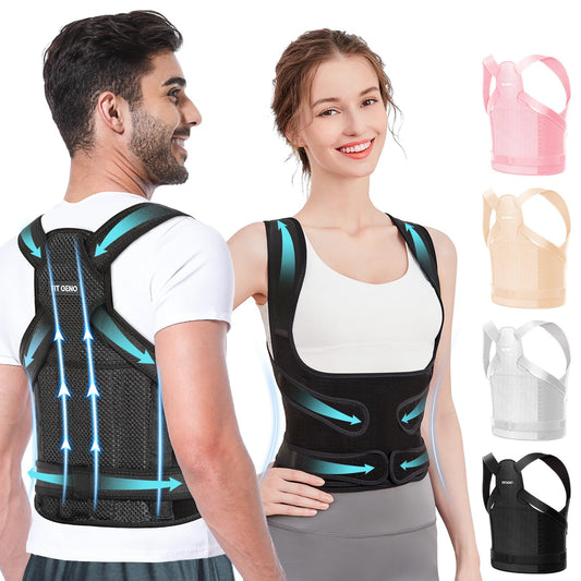 Fit Geno Back Brace Posture Corrector for Women and Men, Shoulder Straightener, Adjustable Full Back Support, Upper and Lower Back Pain Relief - Scoliosis, Hunchback, Thoracic, Spine Corrector (L)