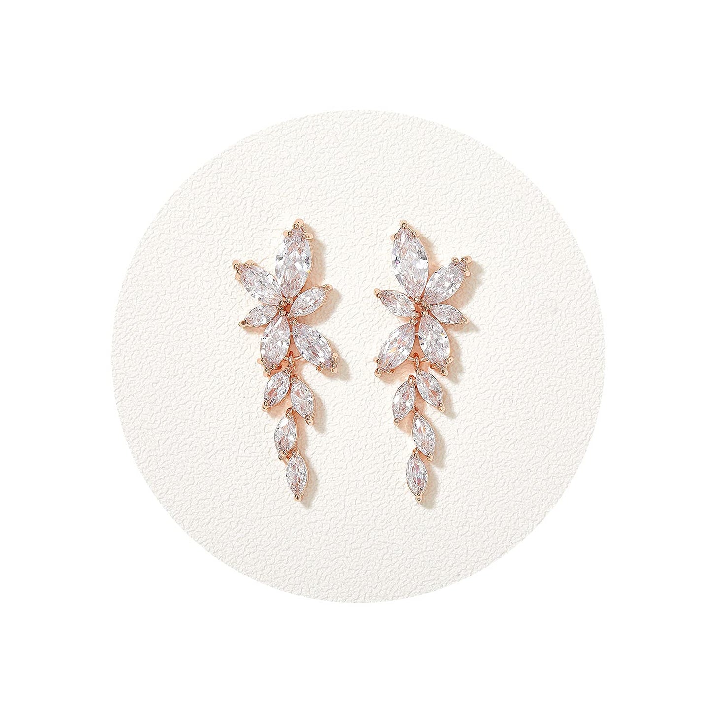 SWEETV Marquise Rose Gold Cubic Zirconia Bridal Earrings, Elegant Wedding Earrings for Brides Bridesmaids, Crystal Formal Drop Earrings for Women Jewelry Gifts