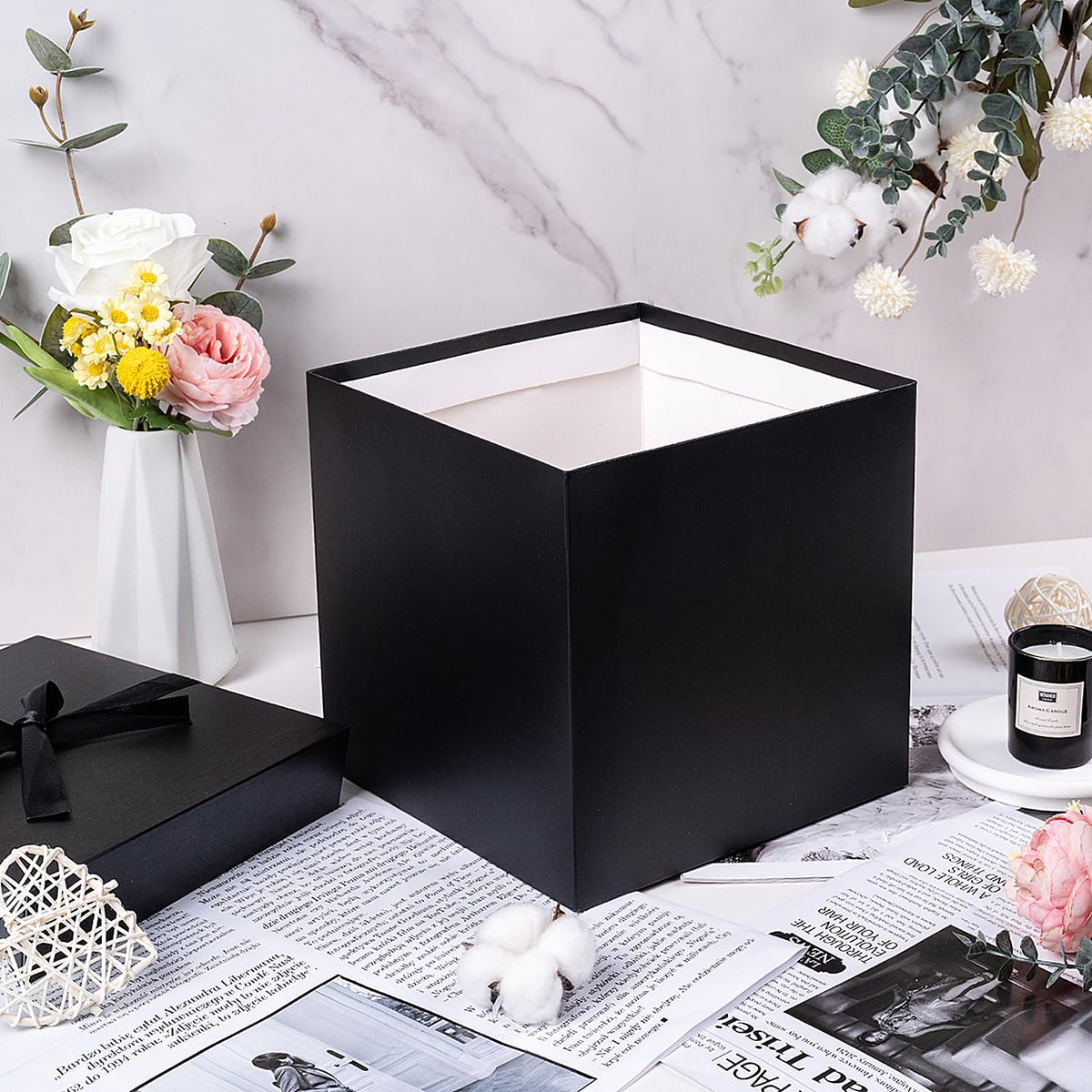 Elephant-package Medium Gift Box with Lids, Ribbon and Paper Filler, for Men Women Birthdays, Father's Day, Bridal Showers, Weddings, Baby Showers - Collapsible, 8.7", 1 Pack, Black