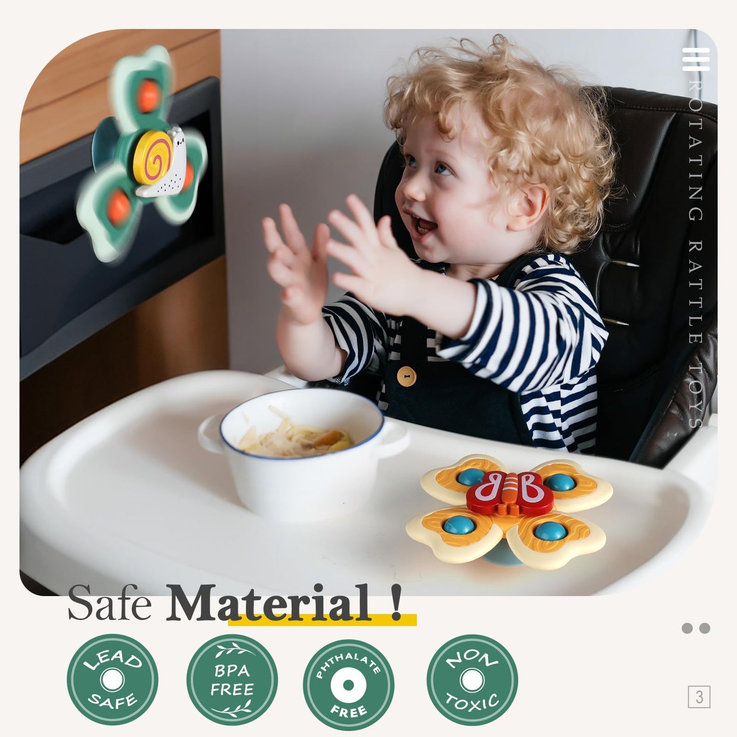 ALASOU 3PCS Suction Cup Spinner Toys for 1 Year Old Boy Girl|Spinning Top 12 18 Months|1 2 Year Old Boy Birthday Gift|Baby Bath Toy for Kids Ages 1-3|Sensory Airplane Travel Toy for Infant Toddlers