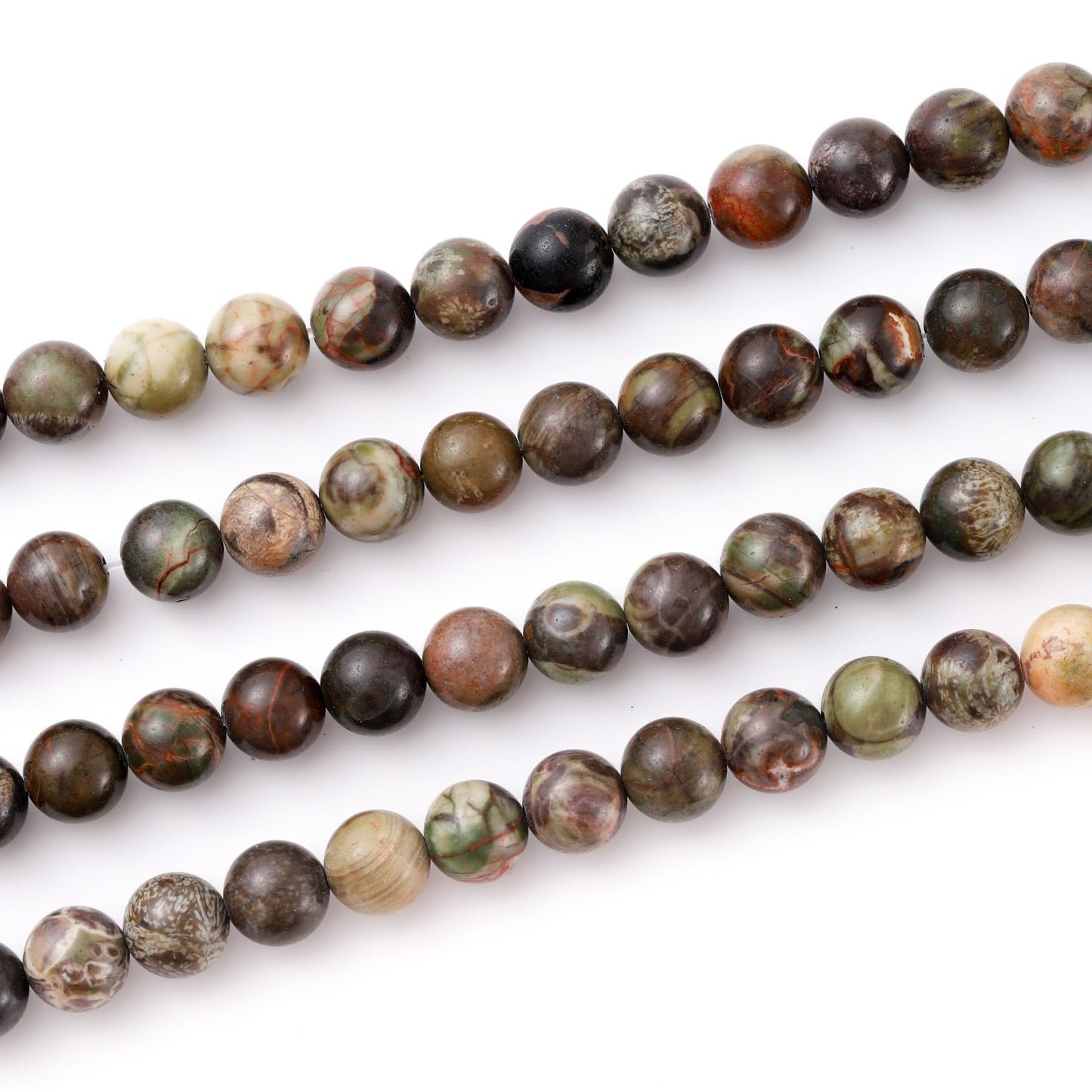 8mm 45pcs DIY Natural Flower Agate Stone Beads Round Healing Crystal Gemstone Loose Beads for Jewelry Making Handmade Bracelet Necklace