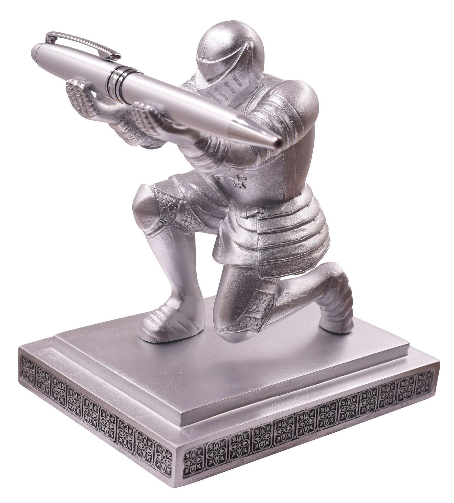 Ofiedx Executive Knight Pen Holder with A Cool Pen, Home Office Desk Organizers Decor Resin Pen Holder, Christmas Gift Idea for Dad, Uncle, Man, Boyfriend, Friends Silver