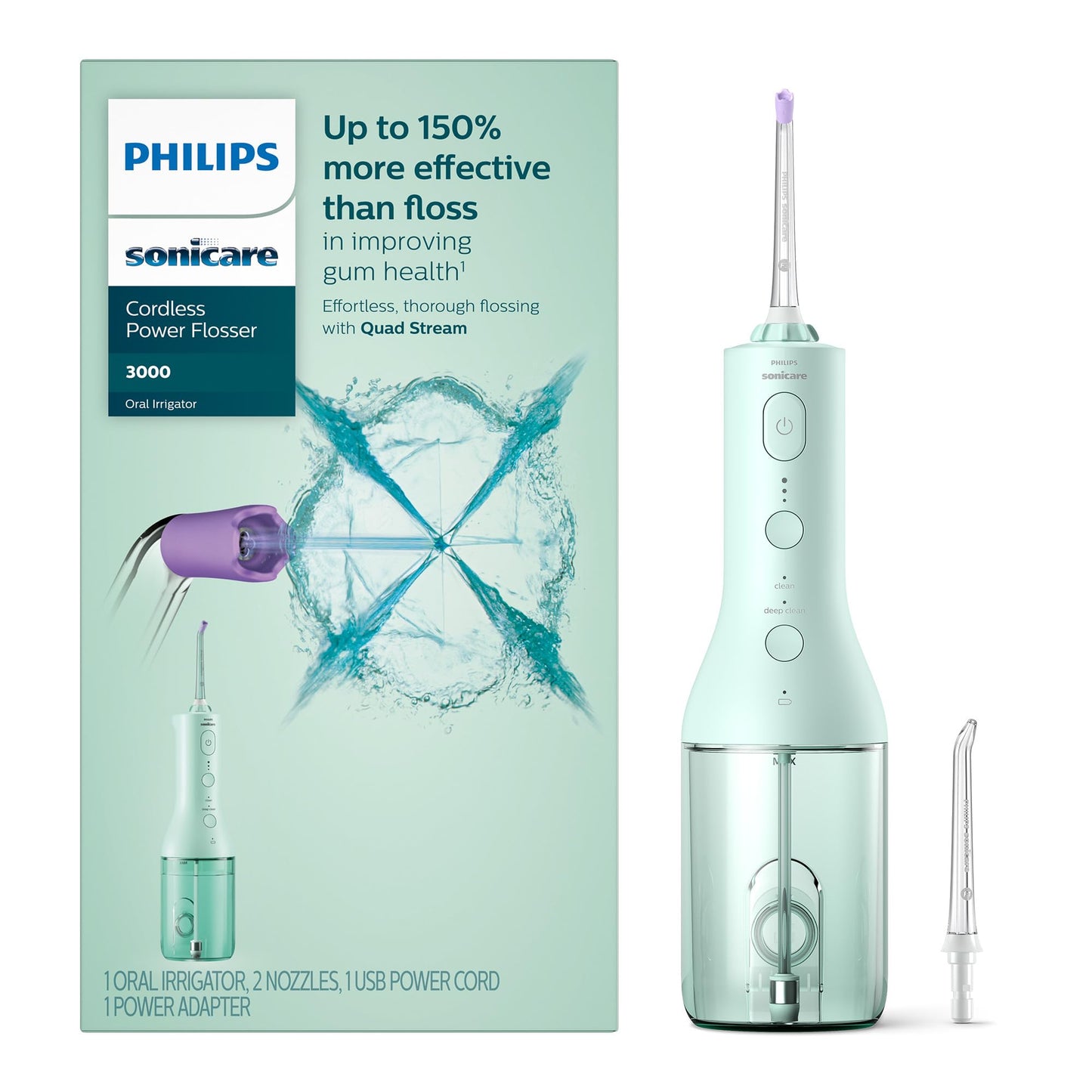 Philips Sonicare 9900 Prestige Rechargeable Electric Power Toothbrush with SenseIQ, Pink, HX9990/13 & Cordless Power Flosser 3000 - Mint