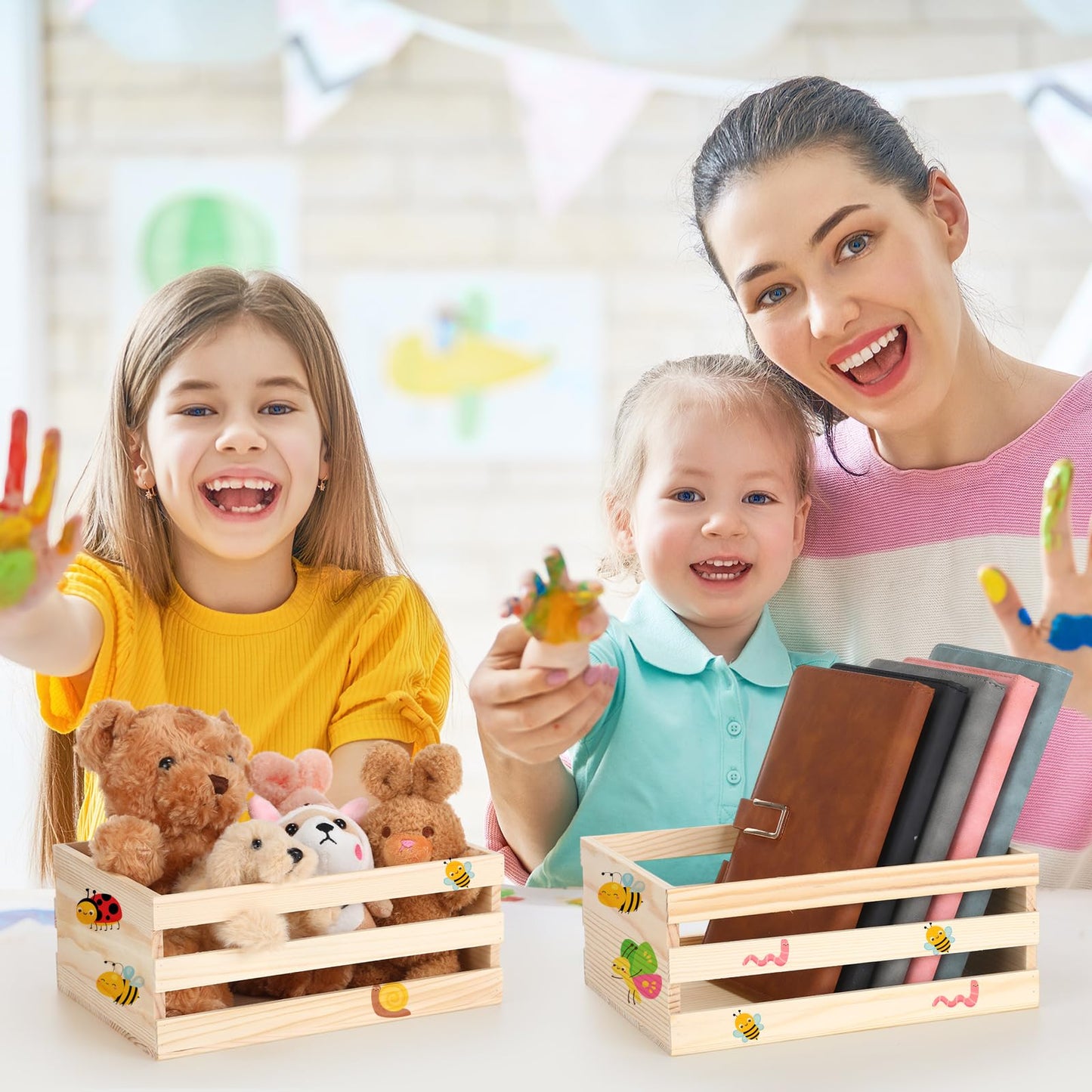 Cinnvoice 6 Pcs 9.5'' 250th Anniversary Small Wooden Crate for Storage 4th of July Unfinished Wood Crate Bulk Rustic Decorative Display Box Natural Bin Closet Organized for Kitchen Office Home