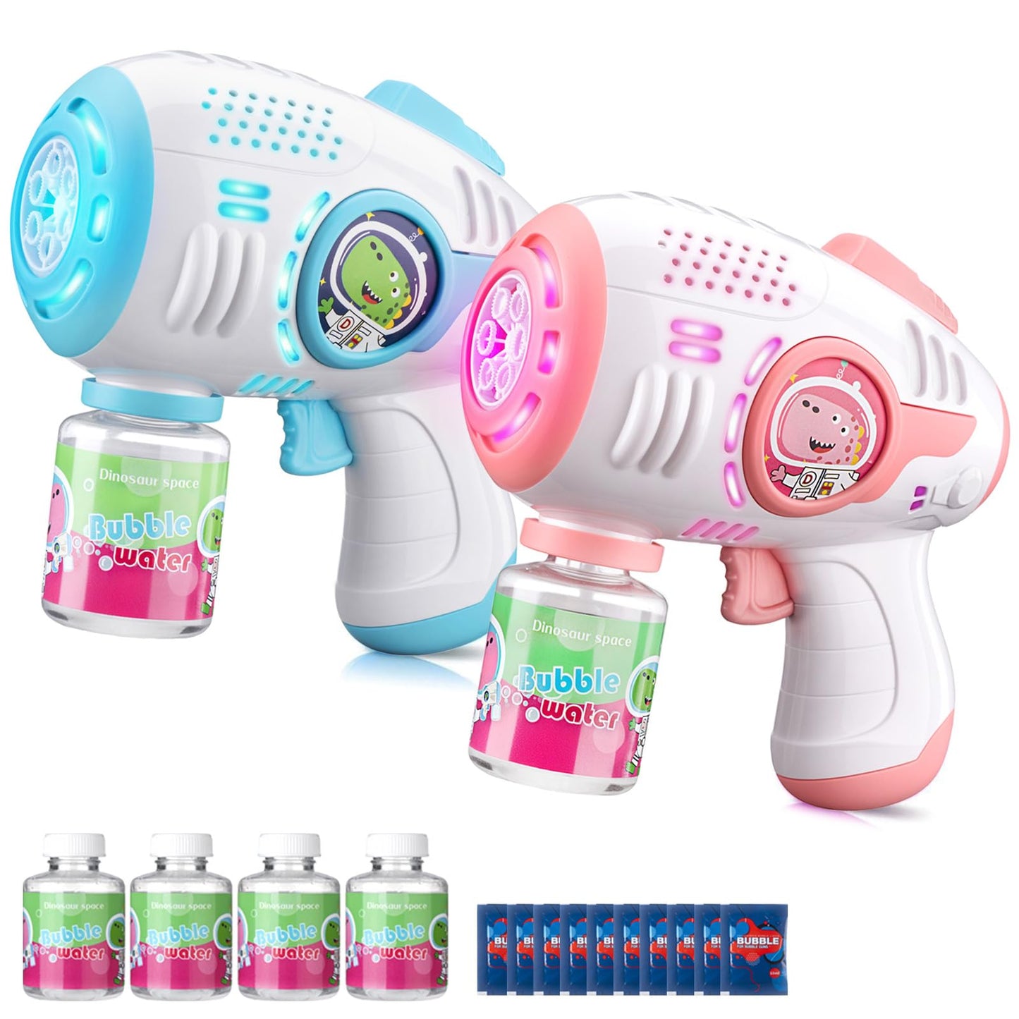 ZACEAC Bubble Guns for Kids 4-8, 2 Pack Automatic Bubble Blaster with LED Light & 14 Bubble Solution, Bubble Gun for Toddlers Outdoor Summer Toys