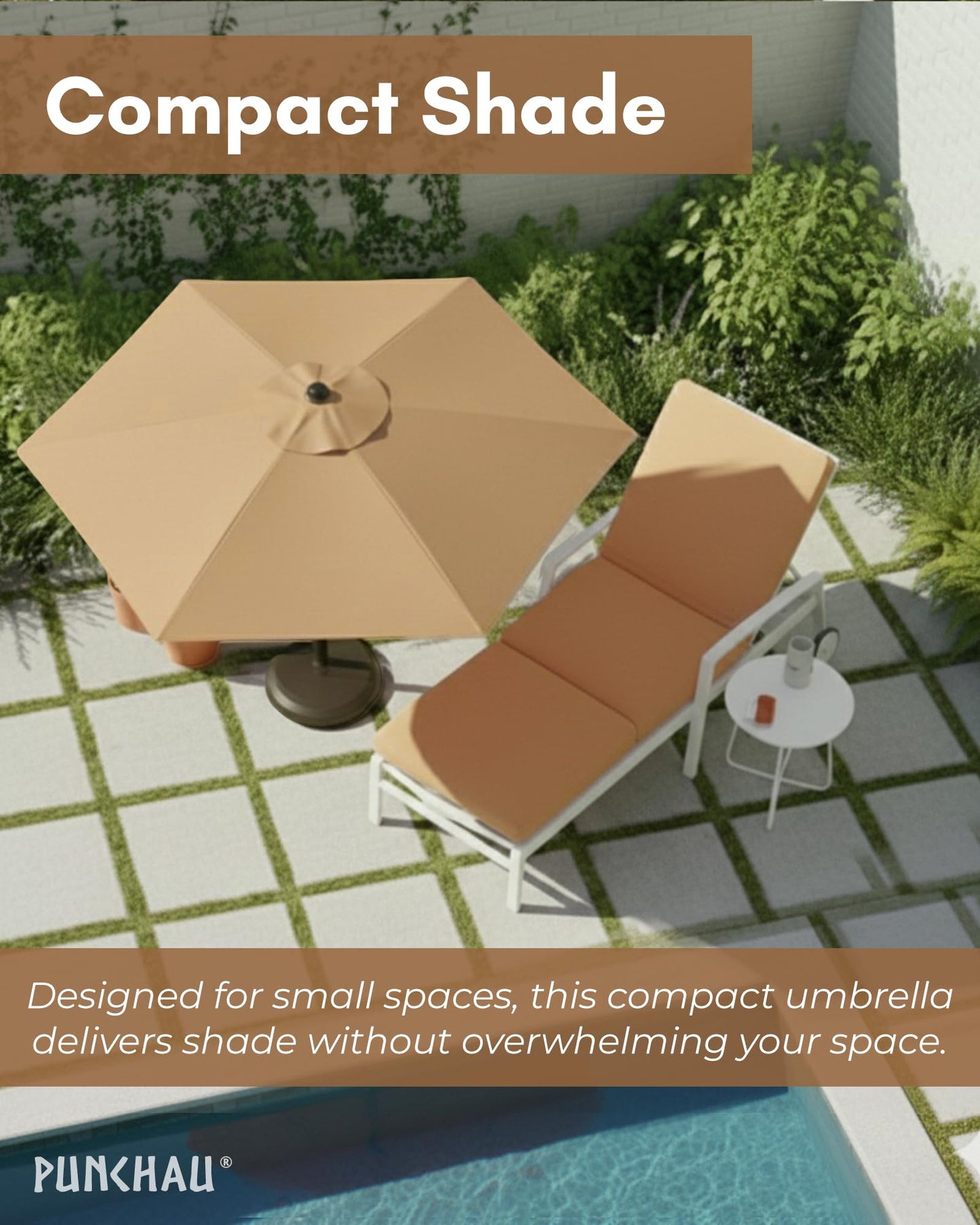 Punchau 6 Ft Outdoor Patio Umbrella, Easy Open/Close Crank and Push Button Tilt Adjustment, 6 Foot, Small Patio Sand Market Umbrellas for Outdoor
