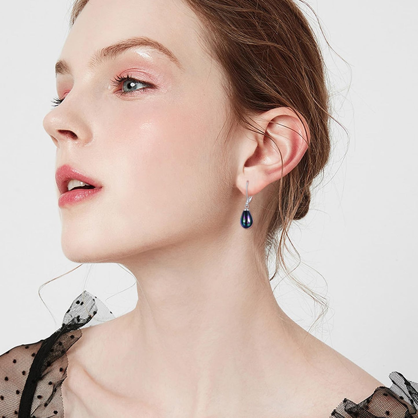 925 Sterling Silver Black Pearl Leverback Earrings Dangle Drop Jewelry Gifts for Women (Teardrop Black Pearl)