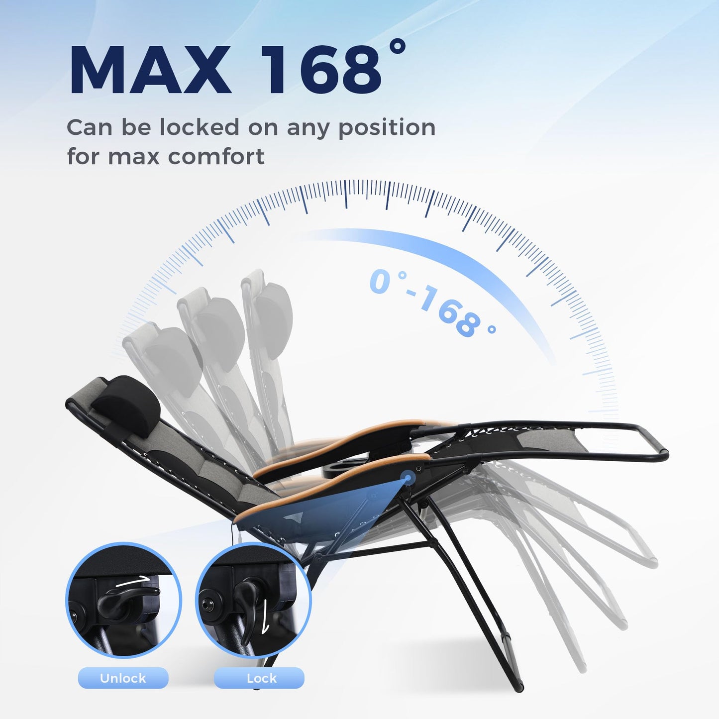 MAISON ARTS Oversized XXL Padded Zero Gravity Chair, 30" Wide Seat Foldable Patio Recliner, Anti Gravity Outdoor Lawn Chair with Cup Holder & Pillow, Supports 400lbs, Black & Grey