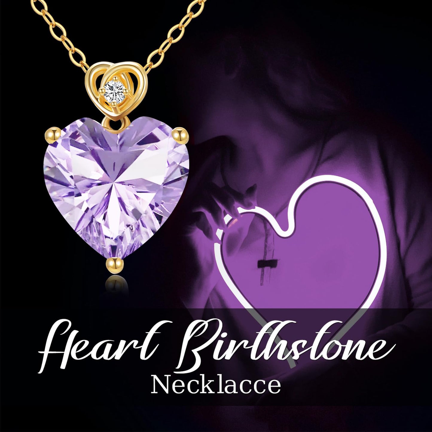 NFYBD 14k Gold Love Heart Gemstone Birthstone Pendant Necklace for Women 3 Carat Heart-cut Created Gemstone Anniversary Birthday Mother's Day Necklaces for Her 16+1+1 inch-Jun