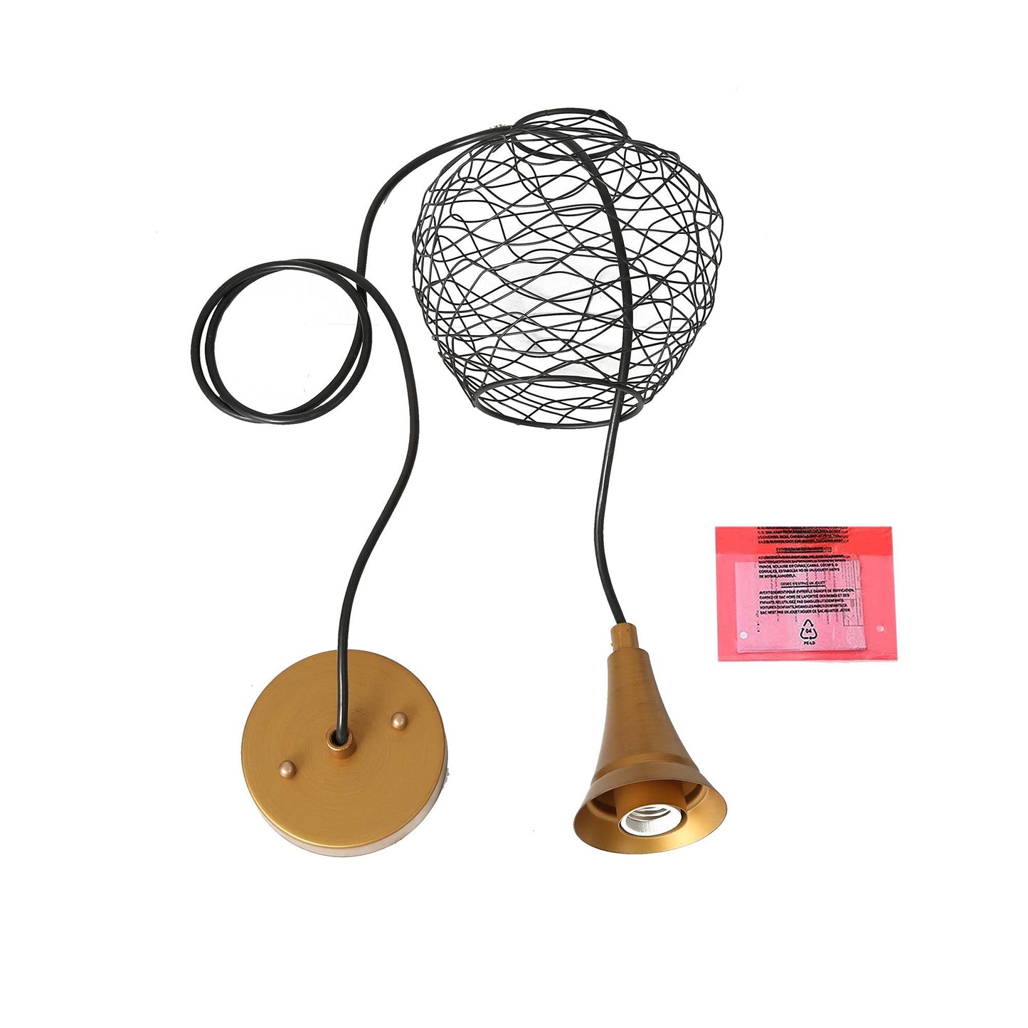 Durent Lighting Brass Modern Industrial Pendant Light, Antique Gold and Black Pendant Lighting Fixtures with Metal Wire Cage for Kitchen Island, Dining Room, Foyer and Bedroom