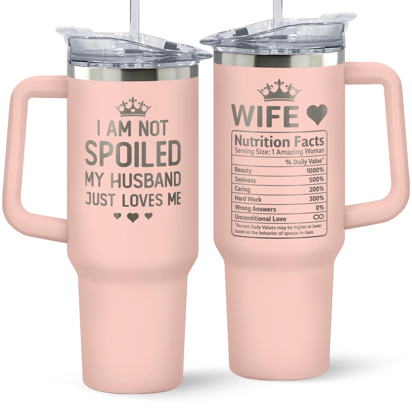 KatAndNat Gifts for Wife - Wife Gifts for Her - Wedding Anniversary for Women, Birthday, Valentines, Mothers Day, Christmas Gift for Her - Romantic Love Ideas - 40 Oz Pink Tumbler with Lid & Straw