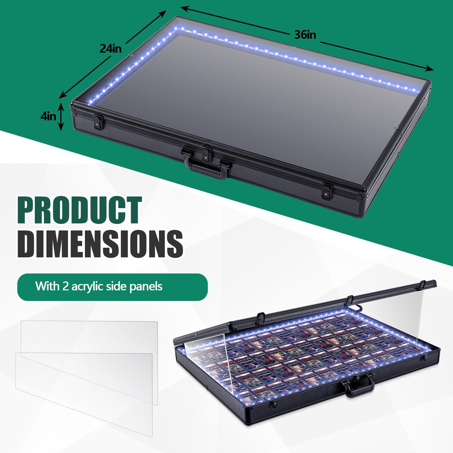 Memorywuu 36"x24" LED Trade Show Display Case Portable Aluminum Sports Card Table Top Display Case Frame Clear Acrylic Showcase Cabinet Box with Lock for Trading Cards Jewelry Collectibles (Black)