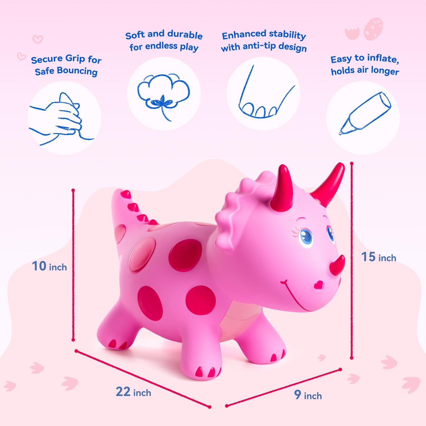 ZOOJOY Dinosaur Bouncy Animal Hopper, Inflatable Bouncy Horse Toys for Toddlers 1-3, Ride-on Bouncing Toys for ChristmasBirthday Gifts for Boys Girls, Pink Gril Toys WFree Pump