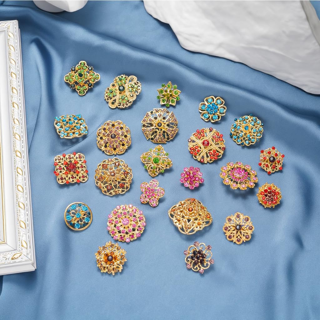 WMHaiMo Rhinestone Flower Brooch Pins For Crafts Wedding Bouquet Brooches Kit For Women Party Gifts(Colorful-36pcs)