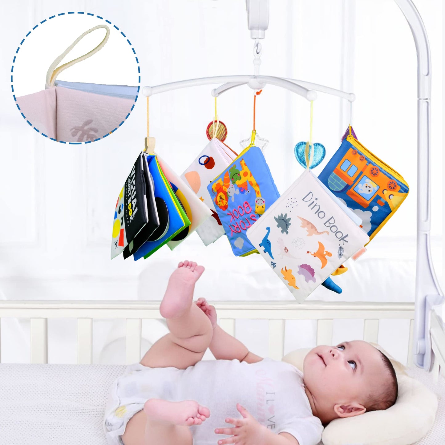 Richgv Baby Books Toys 0-6-12 Months, Baby Boy Gifts Touch and Feel Crinkle Books with Dino Doll, Newborn Infant Carseat Toys 6-9-12 Months Shower Gifts Easter Basket Stuffers
