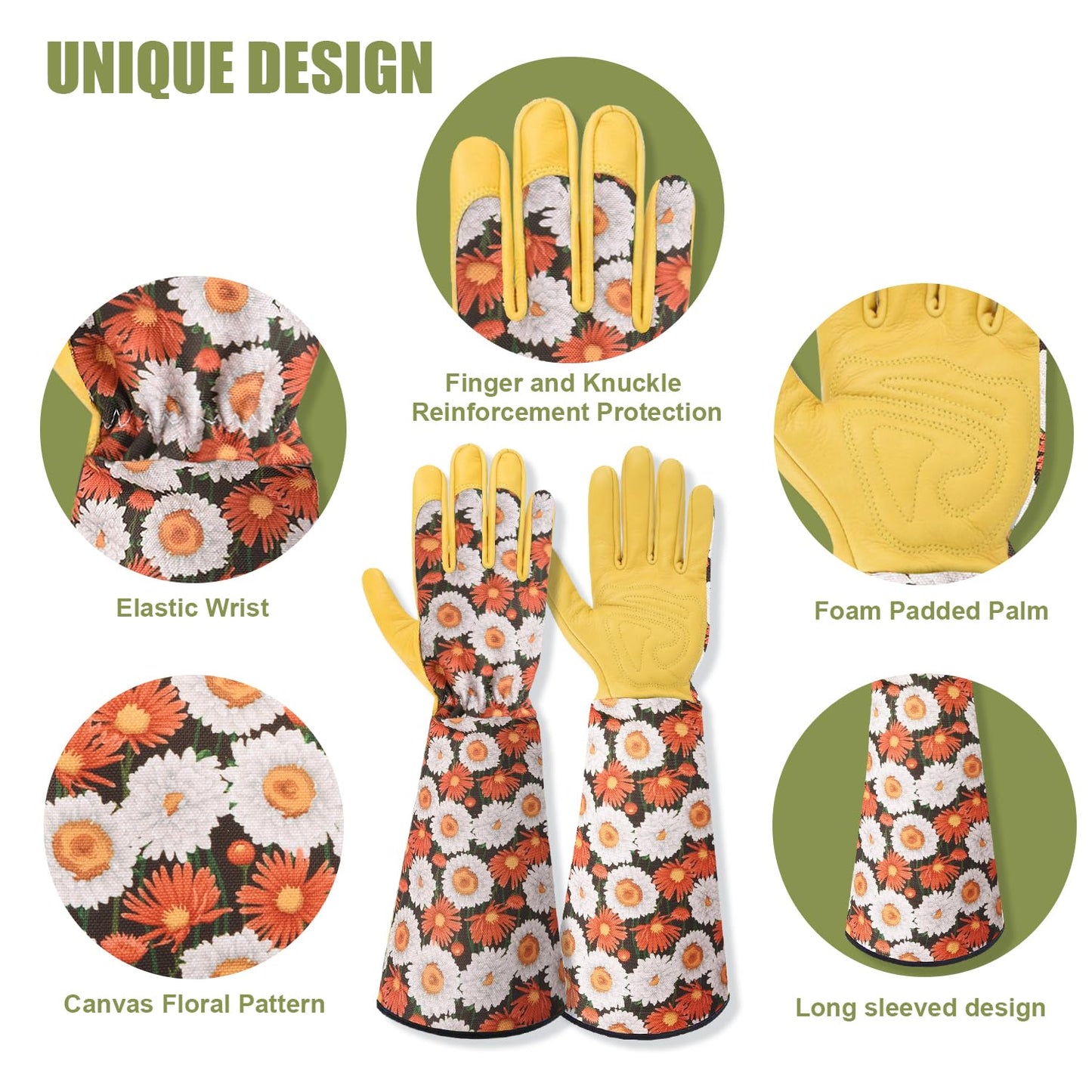 WOHEER Long Gardening Gloves for Women Thorn Proof,Rose Pruning Cowhide Leather Garden Glove for Cactus, Rose and Blackberry（Medium, Brownish）